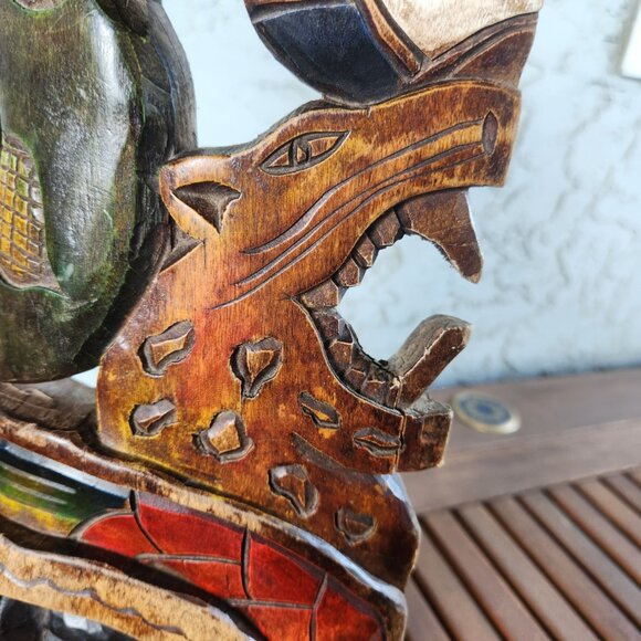 Hand-Carved Mayan Aztec Wooden Mask Tribal Wall Art with Snake, Jaguar & Warrior - Picture 13 of 16